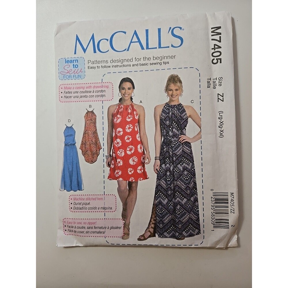 McCall's Learn To Sew For Fun Dresses & Belt 7405 Misses' L-XXL 16-26 Pattern UC